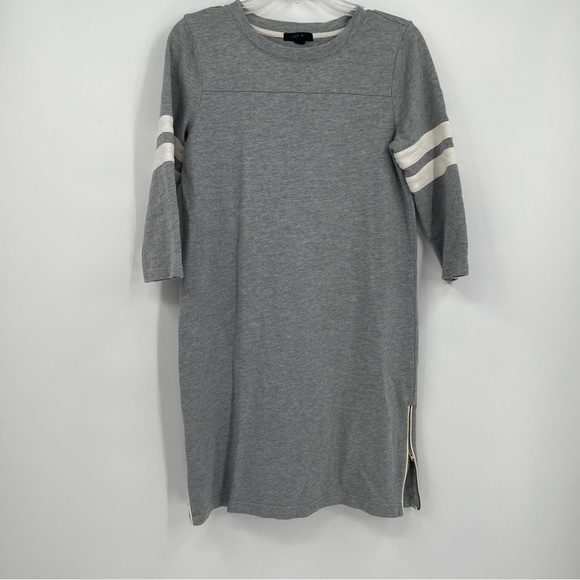 J Crew Women's Size XS Sweatshirt Dress Cotton 3/4 Sleeve Zip Sides Stripes - Picture 11 of 11
